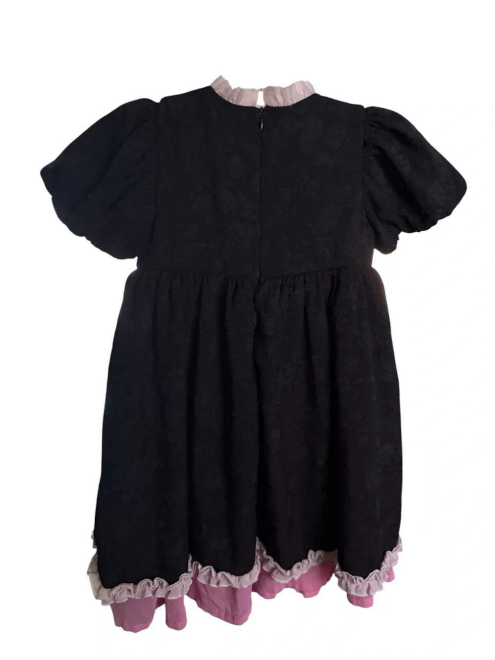 Vintage Black Pink Ruffle Puff Sleeve Girls Party Dress